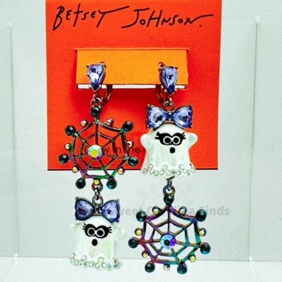 Betsey Johnson Jewelry - Betsey Johnson Halloween Earrings - Purple Ghosts & Spiderwebs Glow In Dark NEW